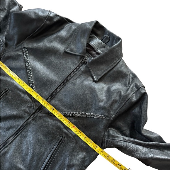 VTG Leather Biker Western Jacket Women’s XL Cinch Waist Woven Relaxed Grunge - Picture 4 of 8